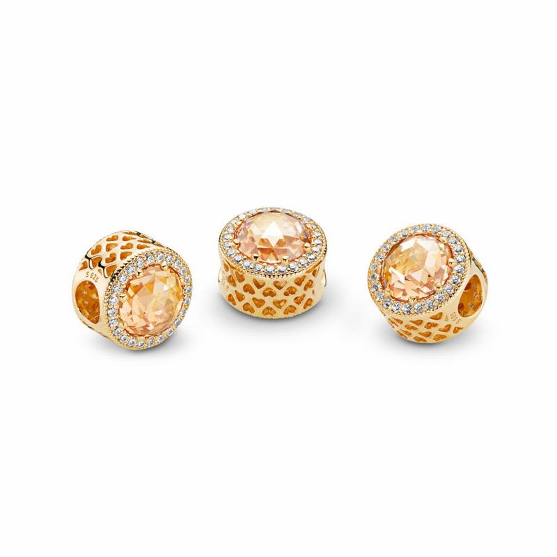 Pandora Shine™ Radiant Hearts Charm - 18ct Gold Plated/Gold/Cubic Zirconia - Canada | JL8050VT